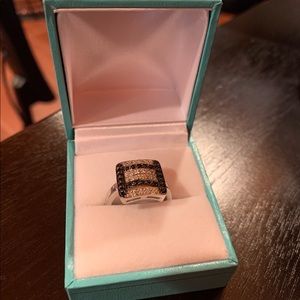 Rare raw white and black Silver 925 diamond ring